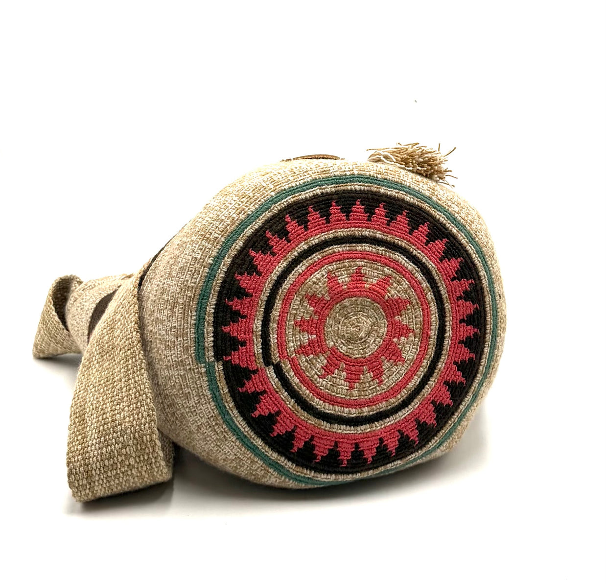 Wayuu Geometric Mochila Medium Shoulder Bag – Handwoven Earth Tone & Coral
