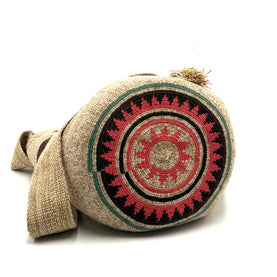 Wayuu Geometric Mochila Medium Shoulder Bag – Handwoven Earth Tone & Coral