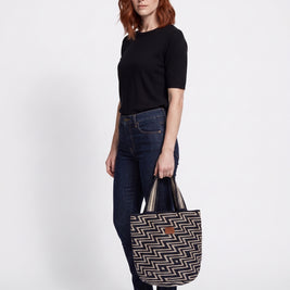 Wayuu Geometric Mochilón Large Bucket Bag – Handwoven Classic Black & Beige Tote