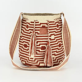 Wayuu Geometric Mochila Medium Shoulder Bag – Terracotta Rust & Beige