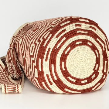 Wayuu Geometric Mochila Medium Shoulder Bag – Terracotta Rust & Beige