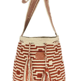 Wayuu Geometric Mochila Medium Shoulder Bag – Terracotta Rust & Beige