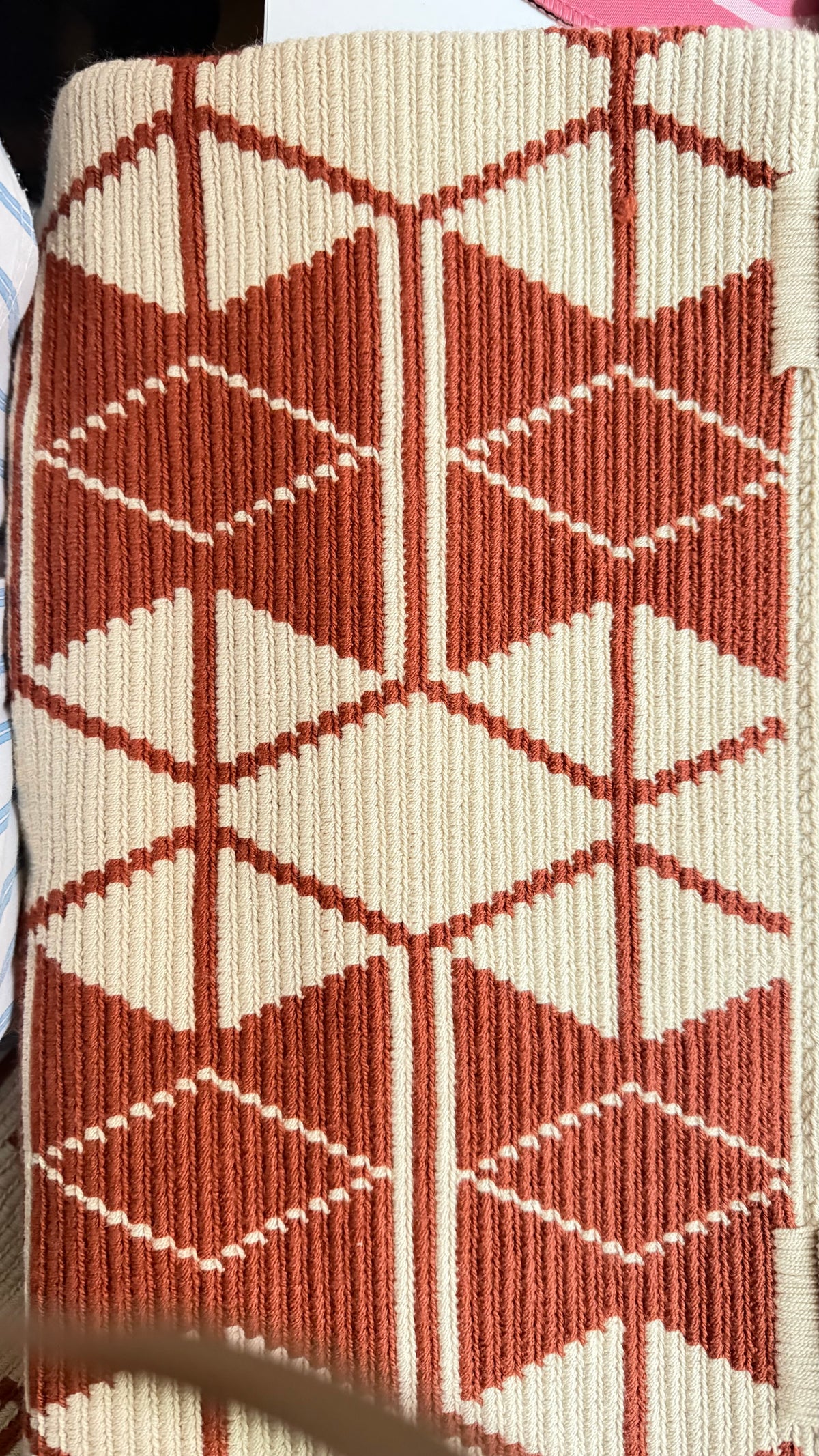 Wayuu Handwoven Tote Bag - Cream & Rust Geometric Woven Daily Shoulder Bag
