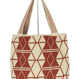 Wayuu Handwoven Tote Bag - Cream & Rust Geometric Woven Daily Shoulder Bag
