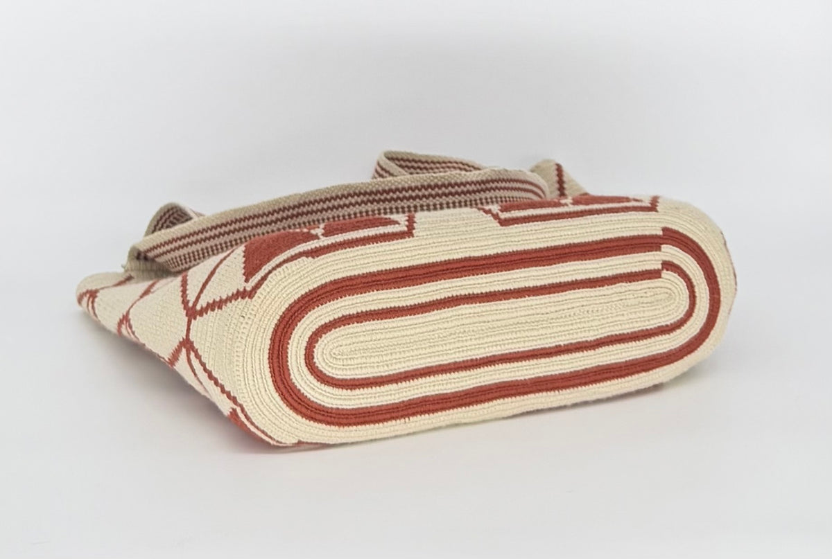 Wayuu Handwoven Tote Bag - Cream & Rust Geometric Woven Daily Shoulder Bag