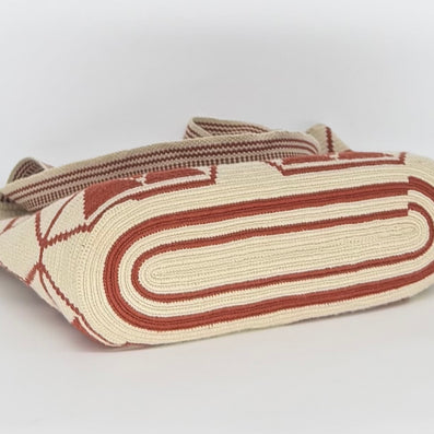 Wayuu Handwoven Tote Bag - Cream & Rust Geometric Woven Daily Shoulder Bag
