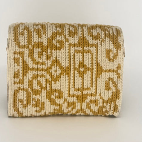 Leather & Handwoven Wayuu Crossbody Bag – Gold Ochre & Cream