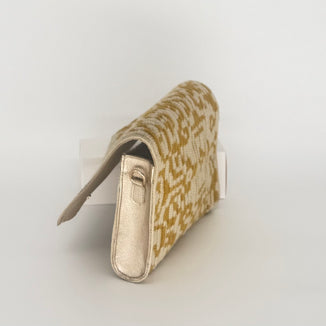 Leather & Handwoven Wayuu Crossbody Bag – Gold Ochre & Cream
