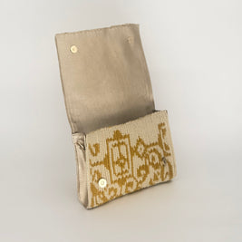 Leather & Handwoven Wayuu Crossbody Bag – Gold Ochre & Cream