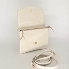 Cream Leather & Handwoven Wayuu Blue Geometric Envelope Crossbody Bag