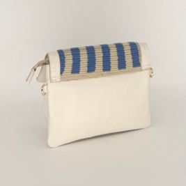Cream Leather & Handwoven Wayuu Blue Geometric Envelope Crossbody Bag
