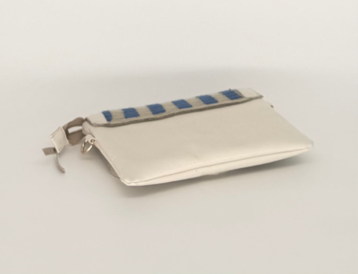 Cream Leather & Handwoven Wayuu Blue Geometric Envelope Crossbody Bag