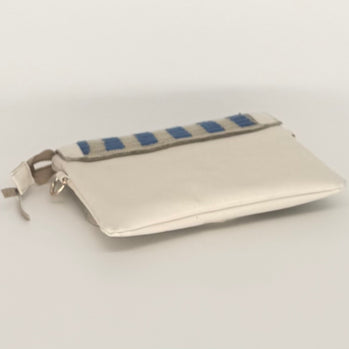 Cream Leather & Handwoven Wayuu Blue Geometric Envelope Crossbody Bag