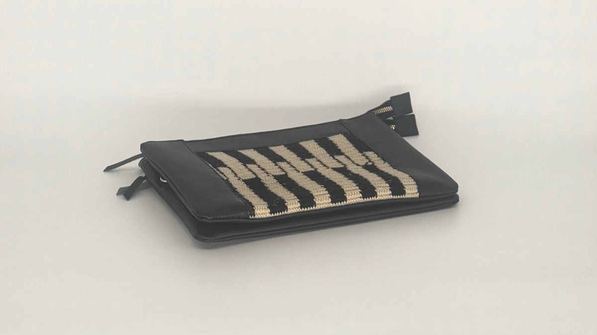 Black Leather & Handwoven Wayuu Geometric Crossbody Bag