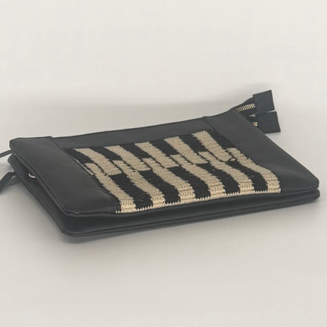 Black Leather & Handwoven Wayuu Geometric Crossbody Bag
