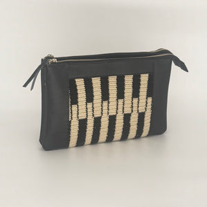 Black Leather & Handwoven Wayuu Geometric Crossbody Bag