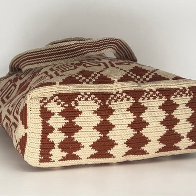 Wayuu Woven Rectangular Tote Bag – Terracotta Rust Scroll Diamond Lattice