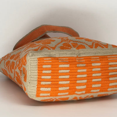 Wayuu Handwoven Tote Bag – Orange & Cream Diamond Lattice