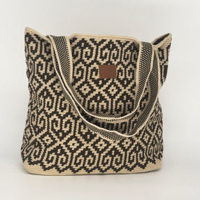 Wayuu Woven Rectangular Tote Bag – Espresso Geometric Triangle Lattice