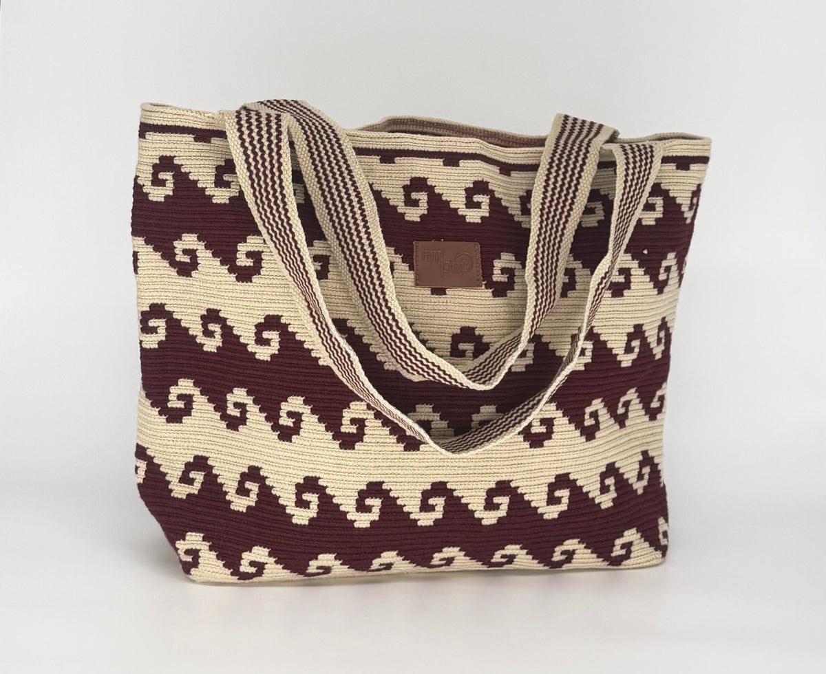 Wayuu Woven Rectangular Tote Bag – Burgundy Ocean Wave
