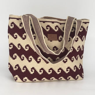 Wayuu Woven Rectangular Tote Bag – Burgundy Ocean Wave