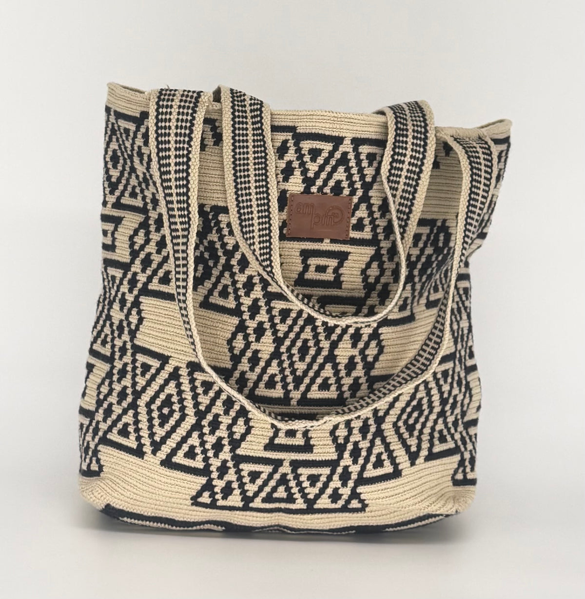 Wayuu Woven Rectangular Tote Bag – Navy Step Key Motif