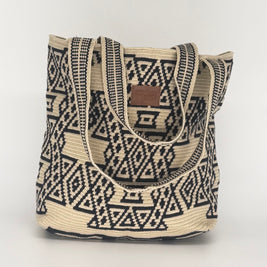 Wayuu Woven Rectangular Tote Bag – Navy Step Key Motif