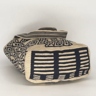 Wayuu Woven Rectangular Tote Bag – Navy Step Key Motif