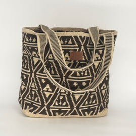 Wayuu Woven Rectangular Tote Bag – Espresso Scroll Diamond Motif