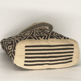 Wayuu Woven Rectangular Tote Bag – Espresso Scroll Diamond Motif