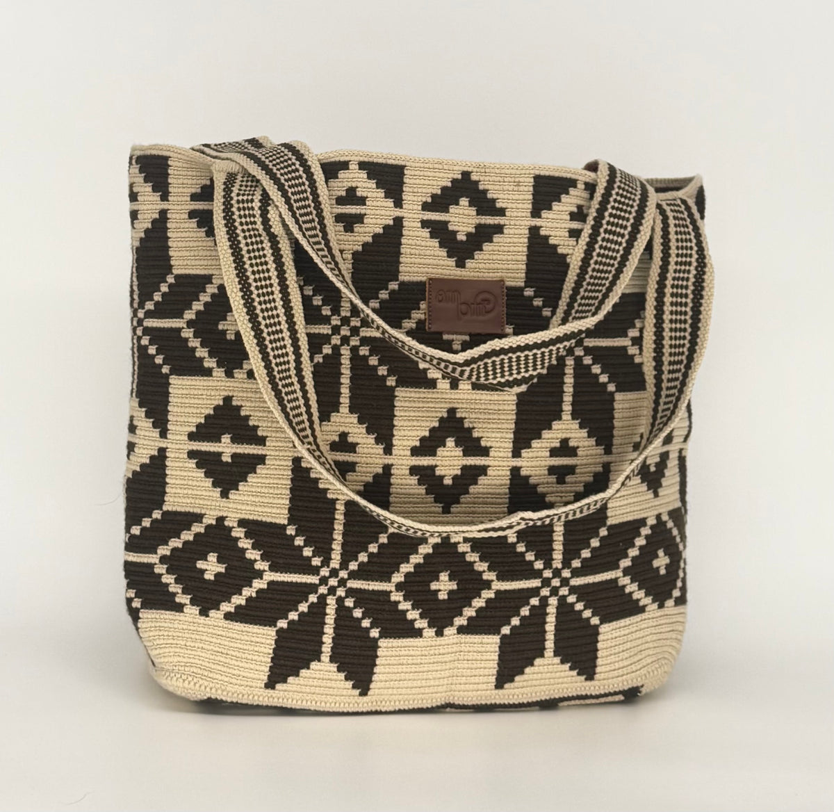 Wayuu Woven Rectangular Tote Bag – Espresso Geometric Starburst