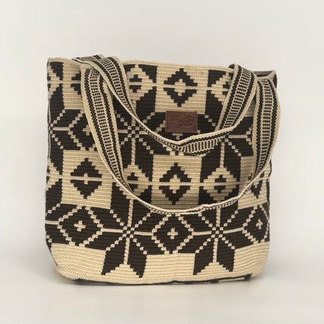 Wayuu Woven Rectangular Tote Bag – Espresso Geometric Starburst