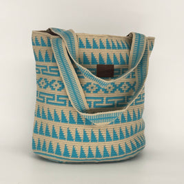 Wayuu Woven Oval Tote Bag – Baby Blue & Beige Geometric