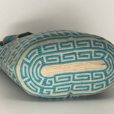 Wayuu Woven Oval Tote Bag – Baby Blue & Beige Geometric
