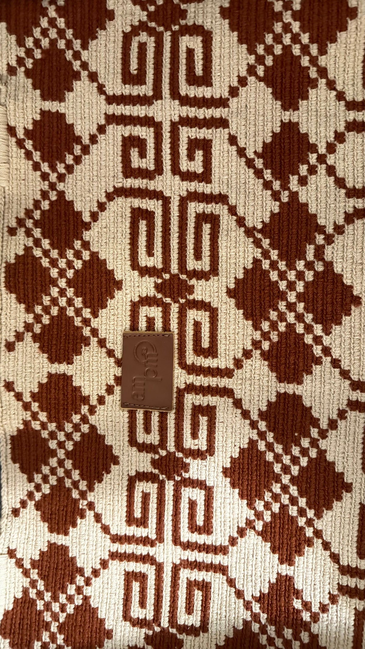 Wayuu Woven Rectangular Tote Bag – Terracotta Rust Scroll Diamond Lattice