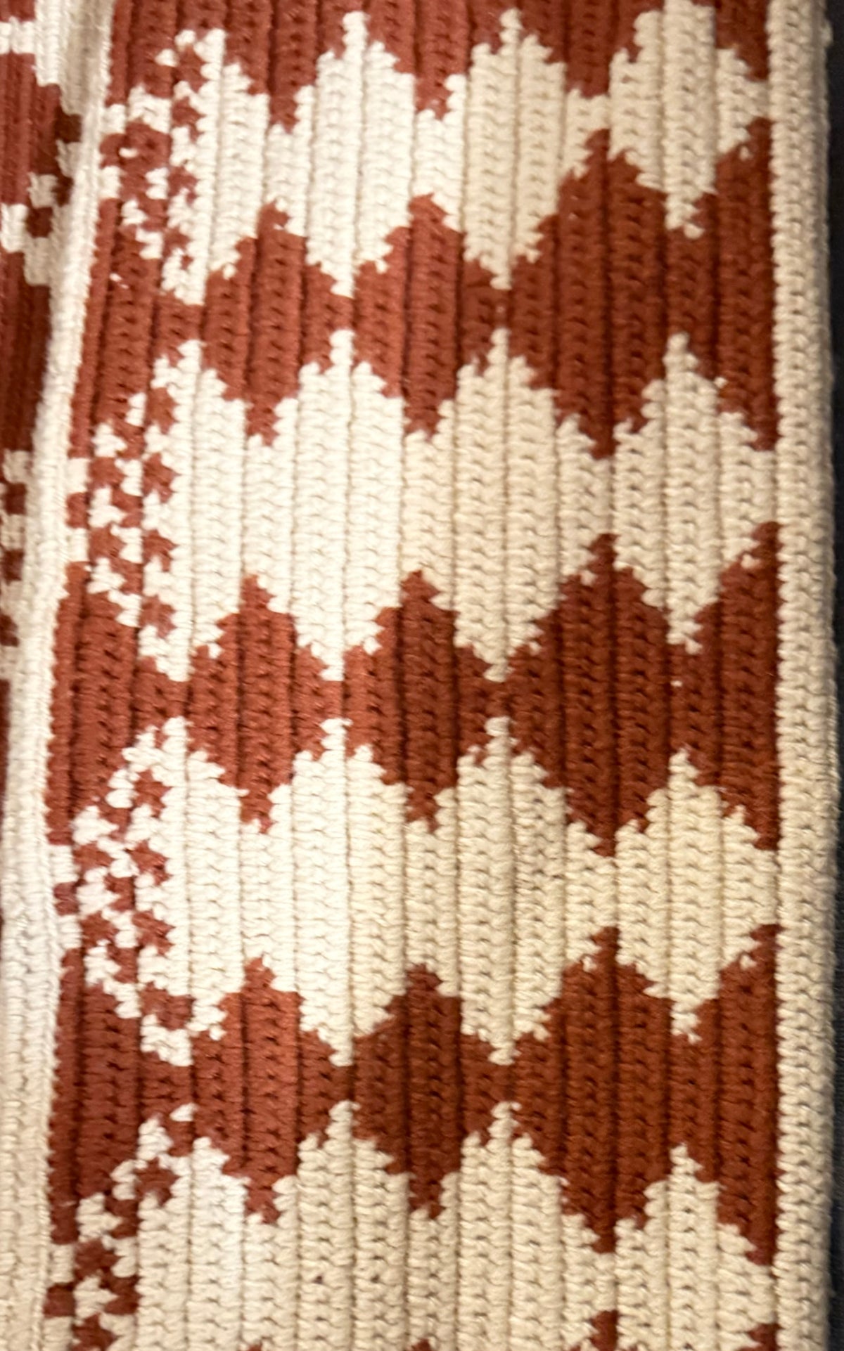 Wayuu Woven Rectangular Tote Bag – Terracotta Rust Scroll Diamond Lattice