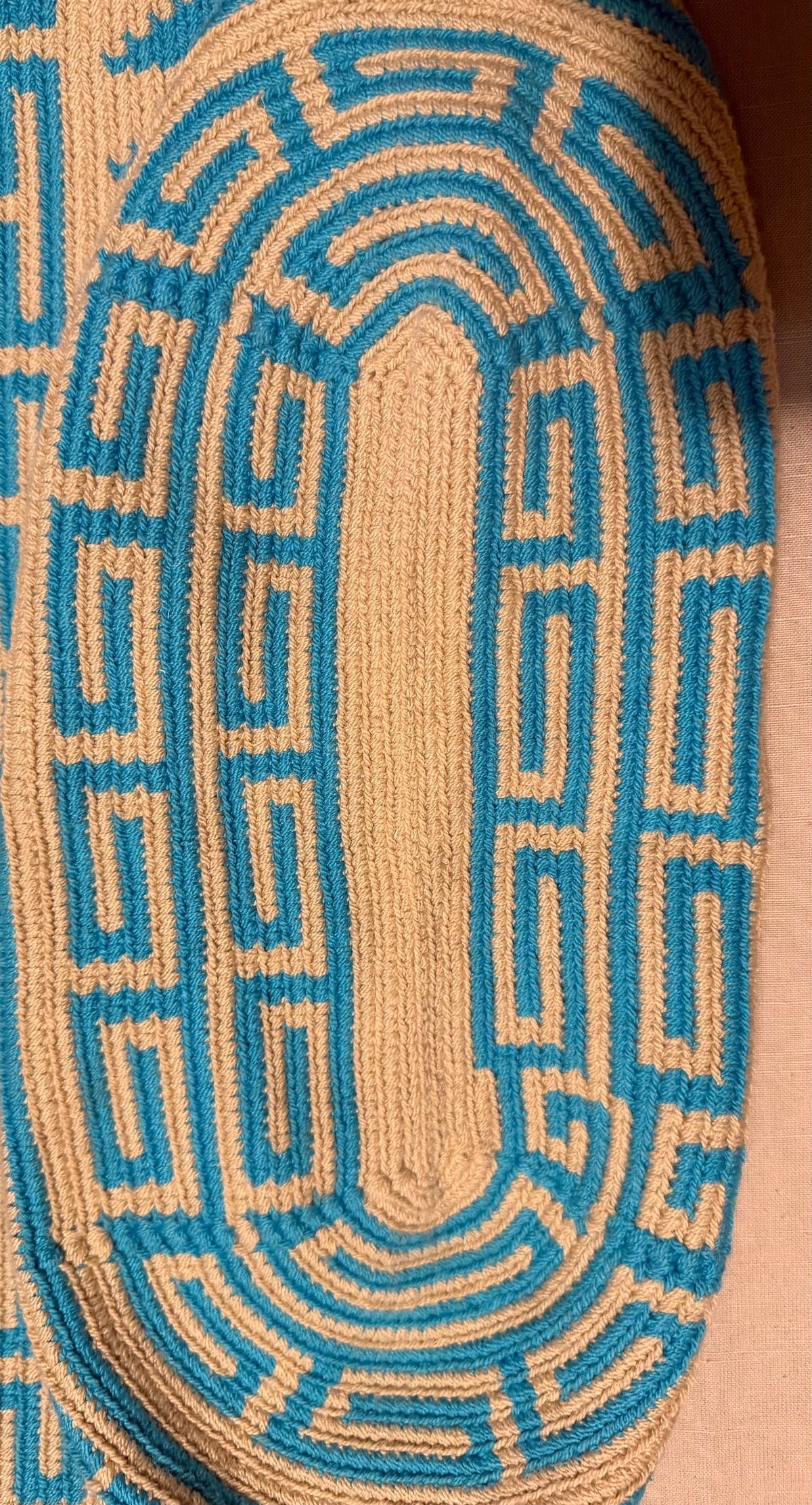 Wayuu Woven Oval Tote Bag – Baby Blue & Beige Geometric
