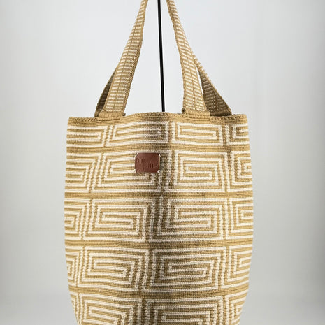 Nerfi Wayuu Mochilon Bag – Neutral Geometric Handwoven Bag, Large Size