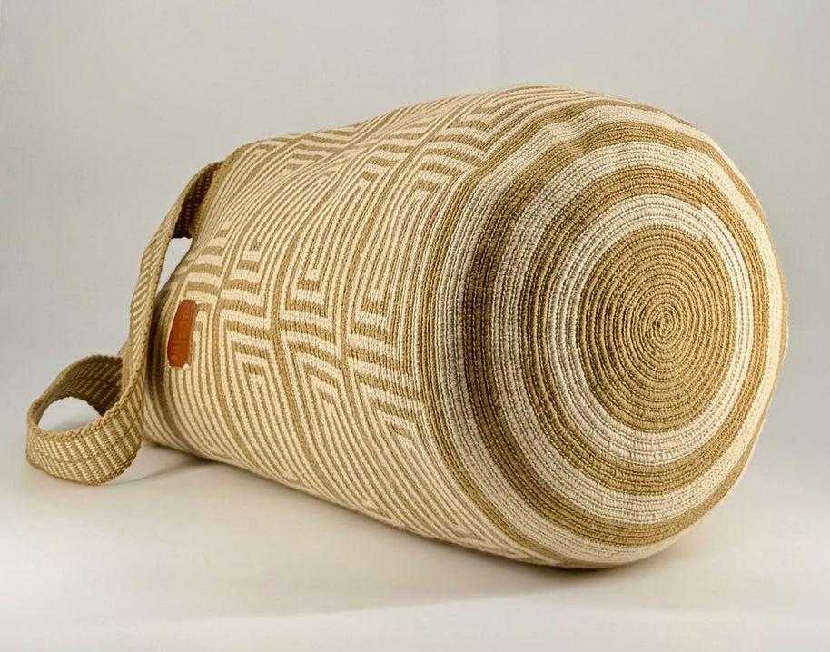 Nerfi Wayuu Mochilon Bag – Neutral Geometric Handwoven Bag, Large Size