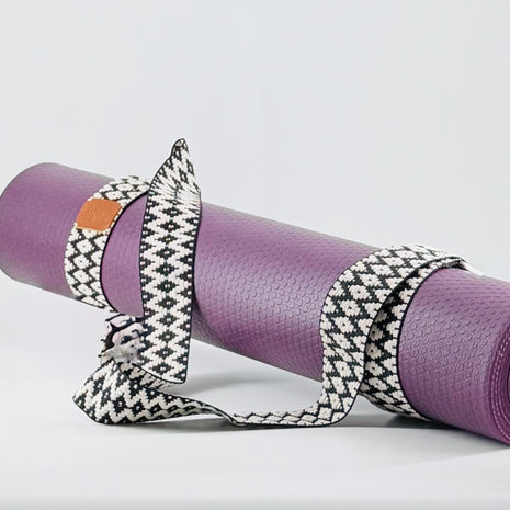 Tawa Handwoven Yoga Mat Strap – Adjustable Mat Carrier (Black & White)