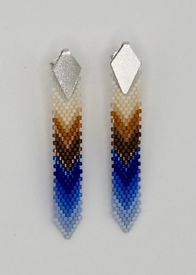 Tropical Feather Dangle Earrings (Blue/Brown/Beige)