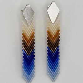 Tropical Feather Dangle Earrings (Blue/Brown/Beige)