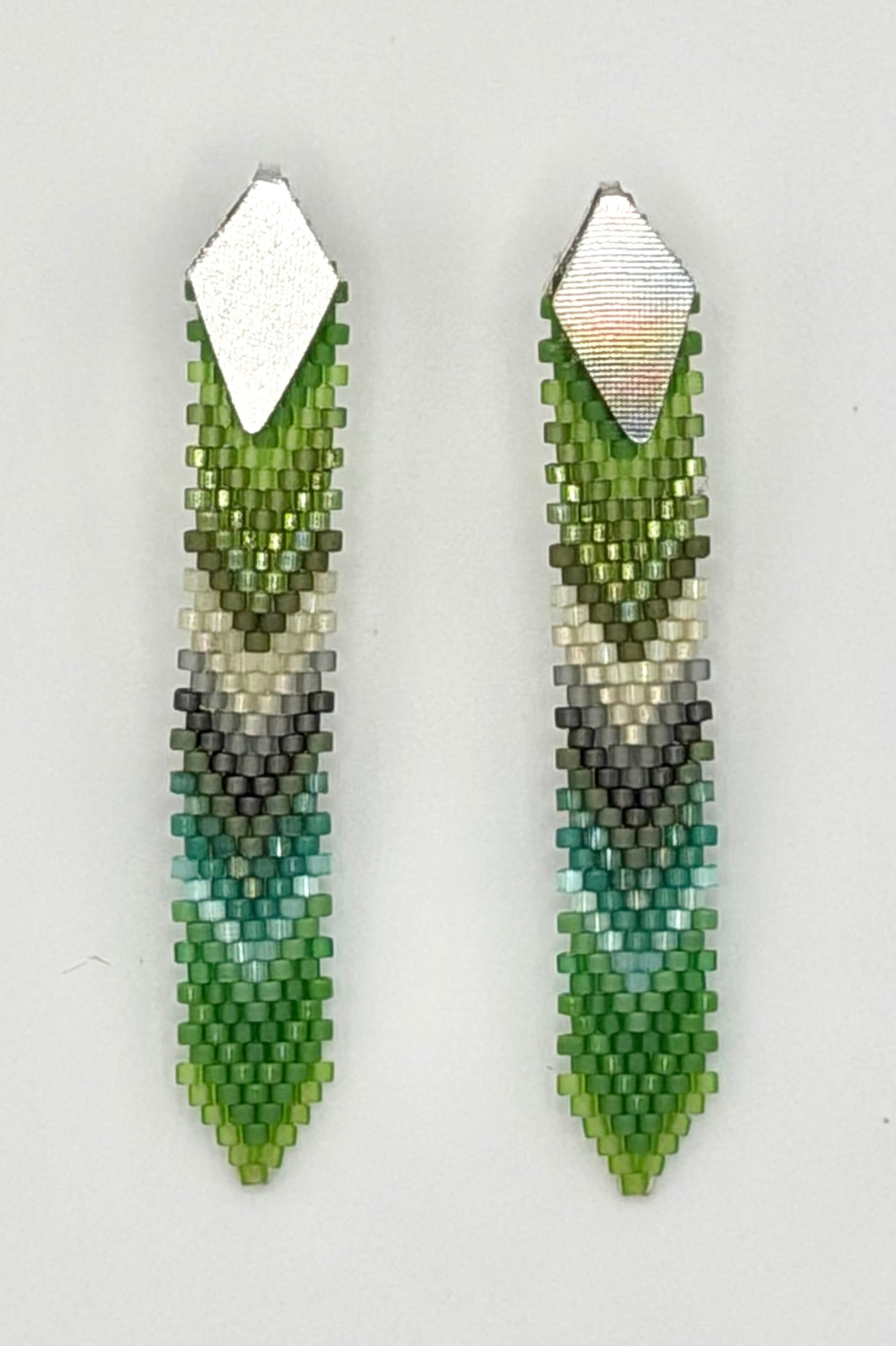 Tropical Feather Dangle Earrings (Green/Blue/Gray)
