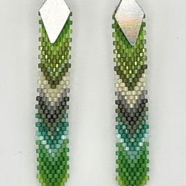 Tropical Feather Dangle Earrings (Green/Blue/Gray)