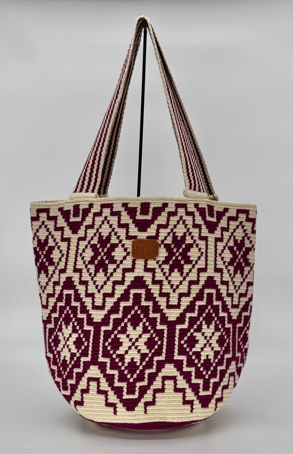 Rose Wayuu Mochilón Bag – Handmade Colombian Shoulder Bag | Handwoven Artisan Bucket Bag