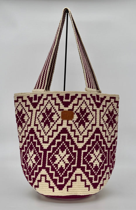 Rose Wayuu Mochilón Bag – Handmade Colombian Shoulder Bag | Handwoven Artisan Bucket Bag