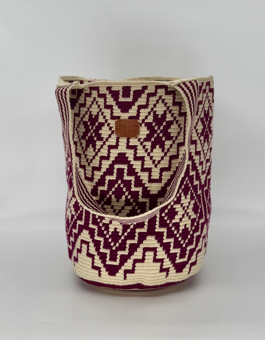 Rose Wayuu Mochilón Bag – Handmade Colombian Shoulder Bag | Handwoven Artisan Bucket Bag