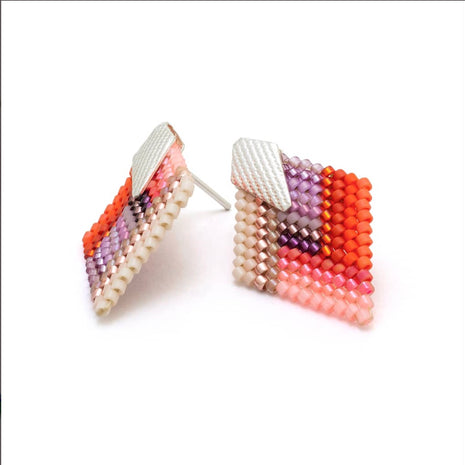 Step-Edge Geo Stud Jewelry Earrings (Pink/Purple)