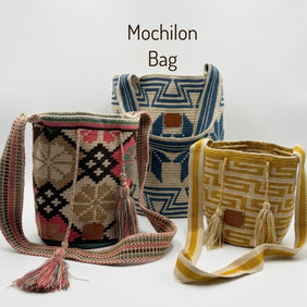 Wayuu Geometric Mochilón Large Bucket Bag – Handwoven Blue & Beige Tote