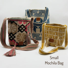 Wayuu Mustard Geometric Mochila Small Crossbody – Handwoven Mustard & Beige Zig-Zag